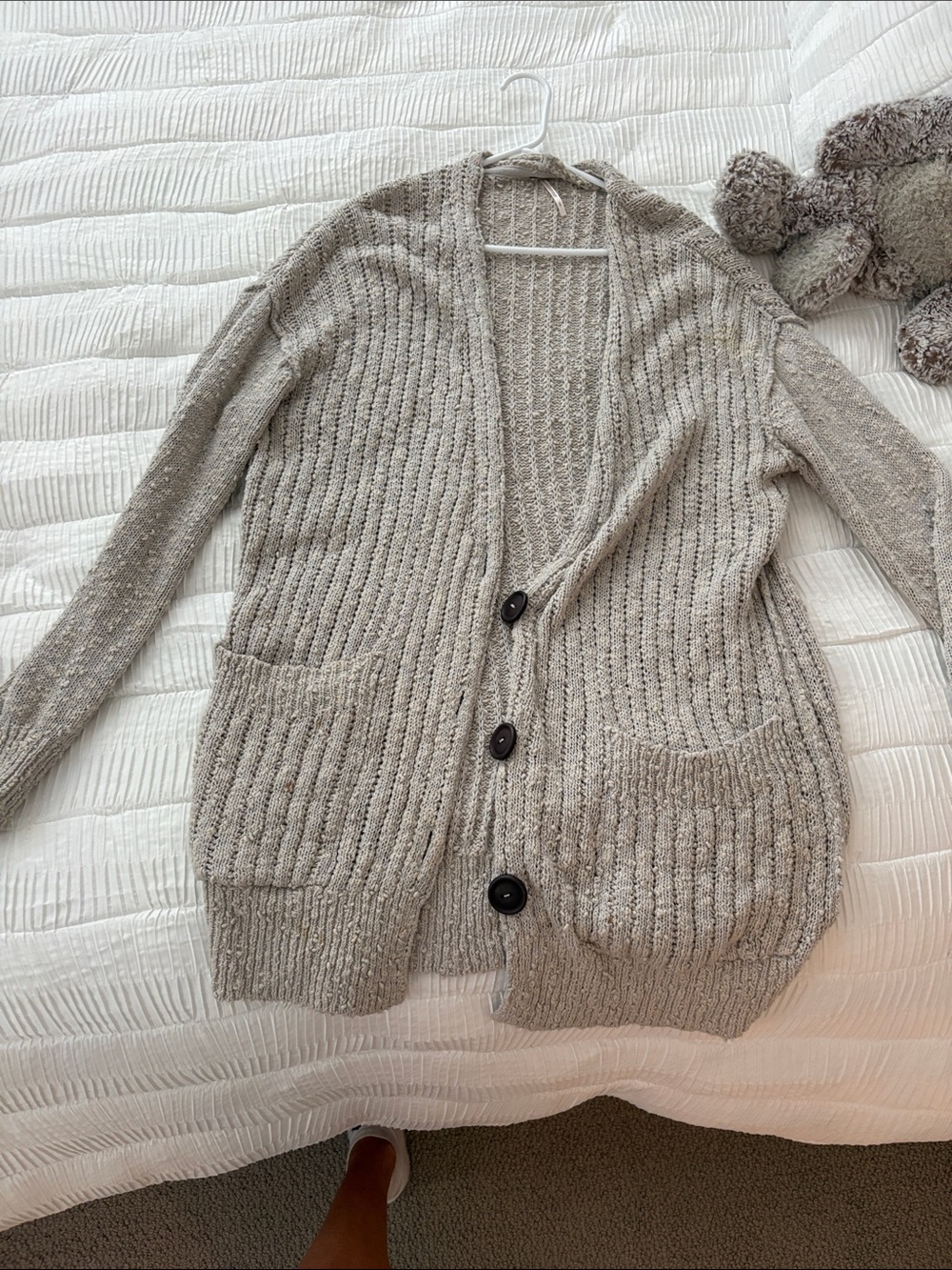 Free People Beige Ribbed Button Cardigan